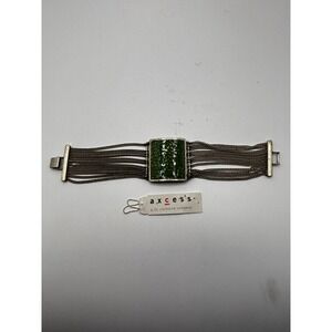 Axcess Liz Claiborne Green Enamel Multi Strand Chain Bracelet Silver Tone 7"